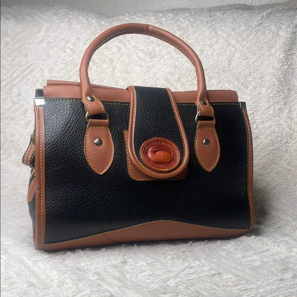 Dooney & Bourke Black and Tan Satchel with Structured Design